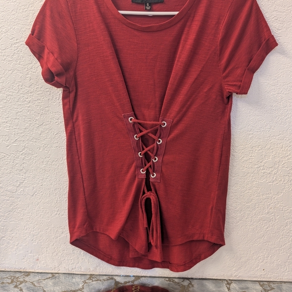 Almost Famous Tops - Almost Famous Red Lace-Up Short Sleeve Tee Size Small